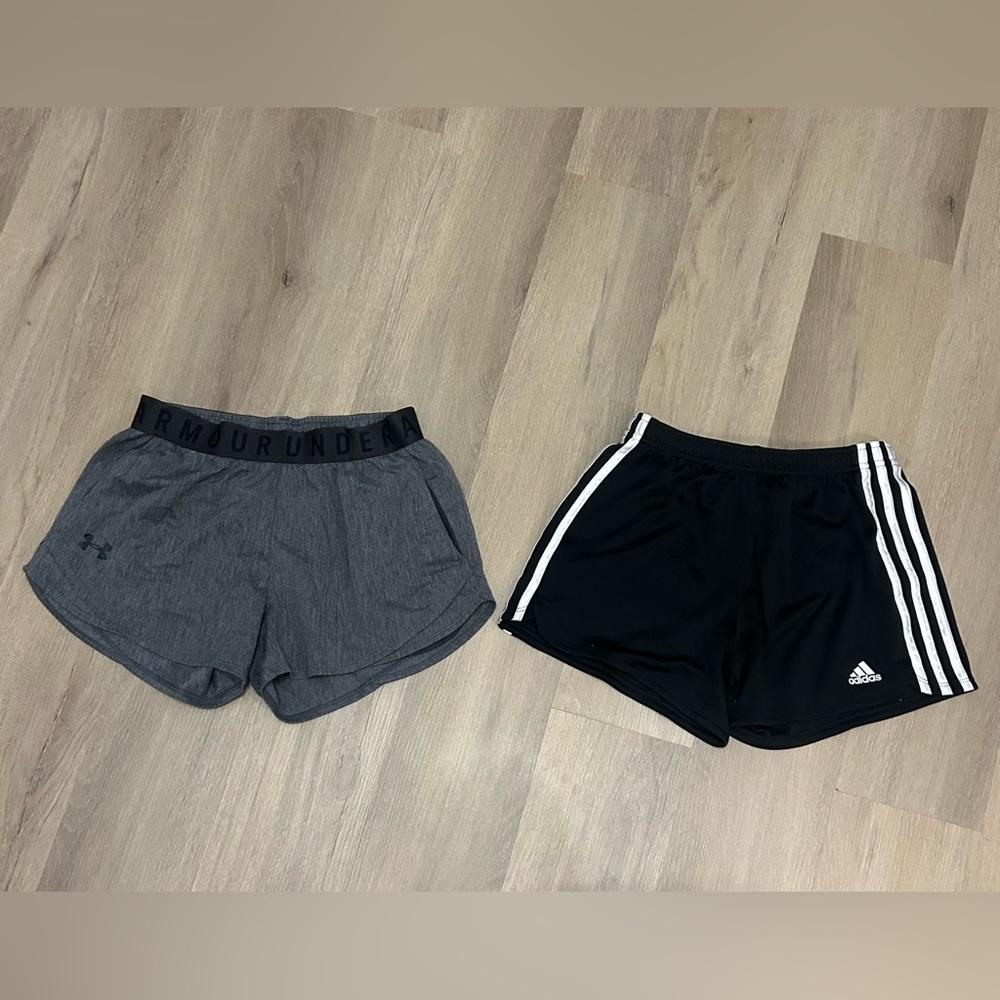 adidas black and under Armour shorts